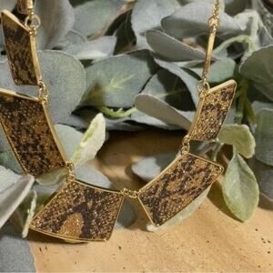 Macy's Gold Tone Necklace Metal Leopard Print Wild Geometric Collar